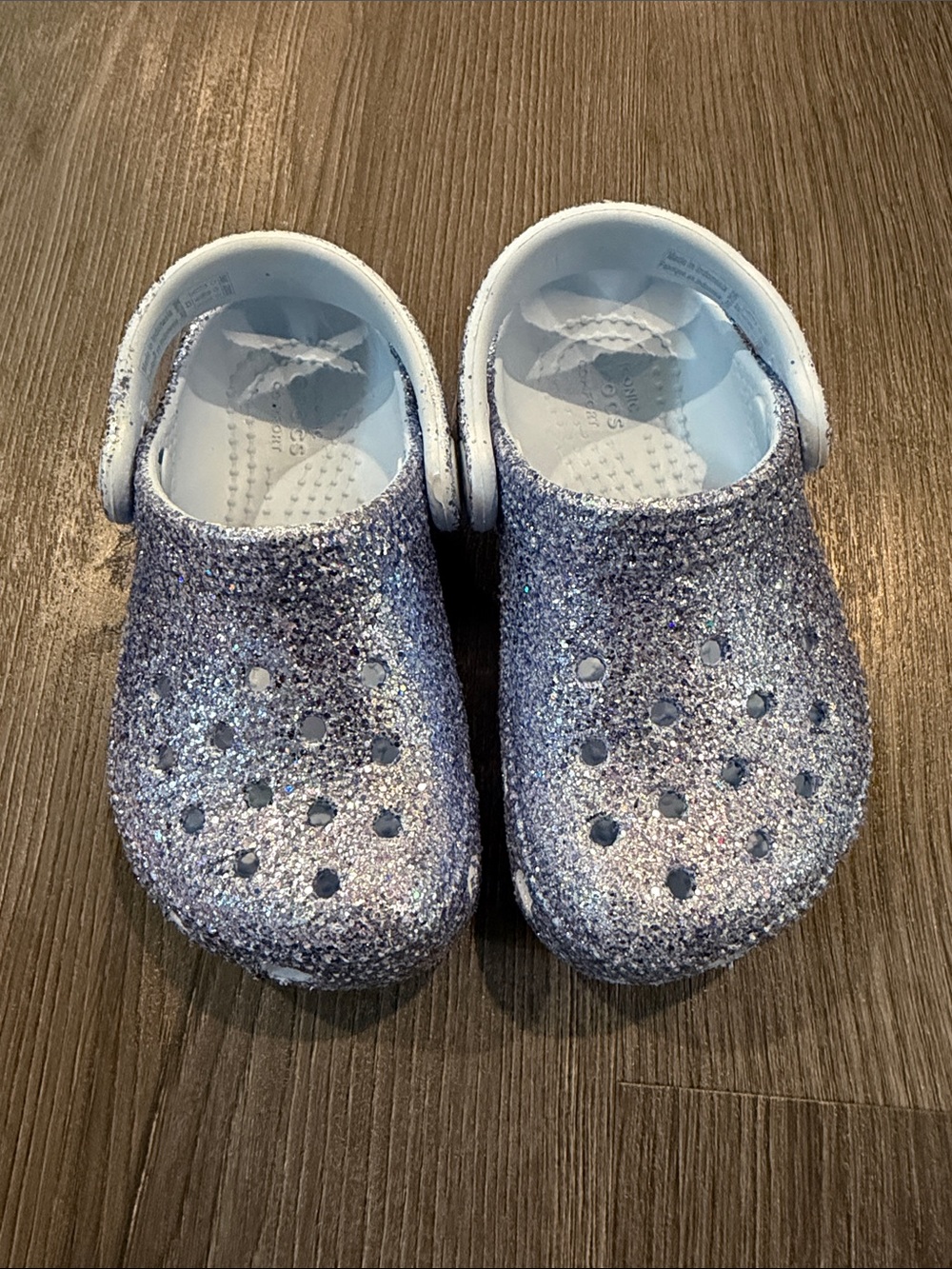 Kids Glitter Clog Shoes in Sparkling Silver-White
